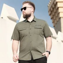 Plus Size Men's Summer 100% Pure Cotton Shirt  Short Sleeve Casual Mens Shirts Chemise Homme Camisa masculina