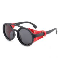 vintage round polarized men sunglasses with leather steampunk retro punk eyewear women uv400 protection wholesale