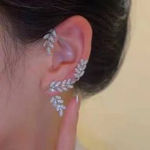 Boucle d'oreille à Clip en forme de feuille d'olivier, pour femmes et hommes, oreilles de blé, manchette en Zircon, bijoux de fête de mariage OL
