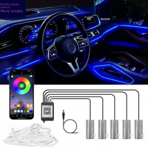 Lumières d'ambiance cachées pour l'intérieur de la voiture, lumières d'ambiance de voiture modifiées à 64 couleurs, lumières décoratives à commande vocale à sept couleurs APP