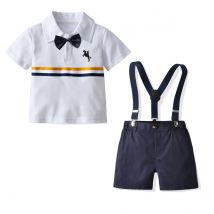 Kid's Clothing Boys polo short-sleeved shirt dark blue bib shorts four-piece set Children's costumes performance costumes gentleman's clothes