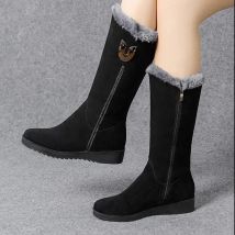 Women's Shoes Winter snow boots fleece-lined thick wedge non-slip warm side zipper cotton boots 41 plus size women's boots