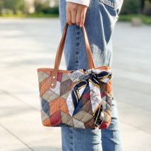 Sacs pour femmes, sac à main multicolore à imprimé diamant, tendance, sac combiné pour dames, porte-monnaie, foulard en soie, sac à bandoulière