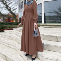 Robe femme Robe de grande taille manches bouffantes col rond couleur unie jupe longue Robe Robe