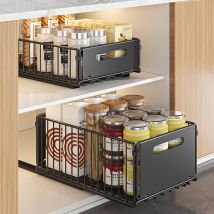 Kitchen Storage Rack Pull Out Basket Double Layer Seasoning Snack Bottle Storage Rack Cabinet Layered Rack