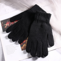 Gants chauds noirs gants universels brossés en peluche pour hommes et femmes gants d'équitation en laine à tricoter automne et hiver
