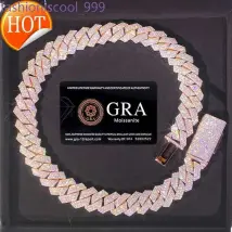 Bracelet de créateur en or rose avec chaîne en moissanite et diamants de haute qualité à 3 rangs en or blanc