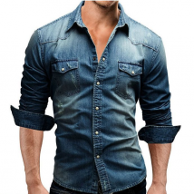 Vêtements pour hommes chemise à manches longues style jeunesse décontracté couleur unie épissage hommes chemise en jean hommes