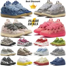 Baskets en cuir de qualité supérieure pour hommes et femmes de marque de créateur Emed en cuir de veau à rayures en coton extensible Low S pour hommes à semelles plates