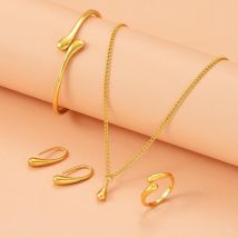 Water drop necklace four piece set simple daily fashion all match necklace earrings ring bracelet set