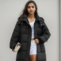 Women's clothing Mid-length bread coat winter coats cotton coat for women thickened hooded large pocket loose large size cotton coat