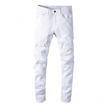 Jeans Sokotoo jean de motard déchiré extensible blanc pour hommes pantalon en denim slim plissé patchwork T221102