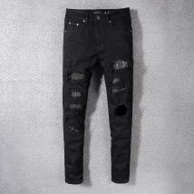 Men's Clothing High Street Fashion Brand Fashion Black Ripped Jeans Men's Hot Diamond Elastic Slim Fit Skinny Pants Trend