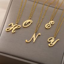 nouveau collier majuscule A Z en acier inoxydable 26 lettres anglaises fermoir graine de melon collier homme plaqué or véritable