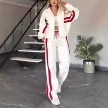 Women's Clothing autumn Y2K striped zipper top jacket casual sports suit women