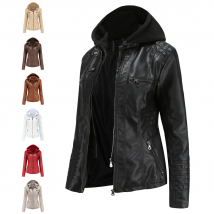 Vetement femme veste cuir a capuche ensemble deux pièces veste cuir grande taille amovible manteau femme cuir lavé PU femme