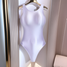 Vêtements pour femmes Body moulant en soie brillante Couleur unie Bas Body à col rond Body modelant le corps Fourche haute en soie Shebin Body Maillot de bain de gymnastique
