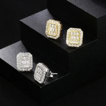 Boucles d'oreilles hip hop unisexes pour hommes, boucles d'oreilles rectangulaires en zircon, accessoires de vente à chaud