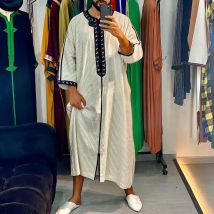 Men's Clothing Men's African Ethnic Style Long Embroidered Casual Muslim Robe