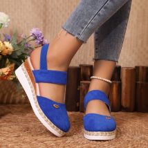 Chaussures pour femmes, grandes tailles, couleurs assorties, bout fermé, sandales à talon compensé, corde légère tressée, boucle, chaussures pour femmes, sandales à semelle épaisse