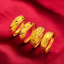 Bague unisexe en laiton plaqué or avec pièce de monnaie européenne brillante pour hommes et femmes, bague de couple plaquée or portable pour couple, bijoux en or de sable vietnamien