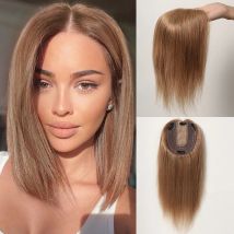 Postiches en cheveux humains châtain clair pour femmes aux cheveux clairsemés