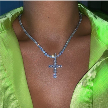 Punk style with diamond cross necklace Cross DIY diamond chain girl