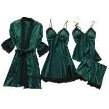 Pyjama Femme Pyjama Sensuel 4 Pièces Pyjama Camisole Vêtements de Maison Femme avec Coussin de Poitrine Robe de Nuit