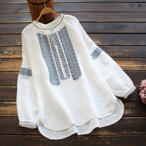 Women's New Shirt Large Size Cotton and Linen Long Sleeve Loose Tops for Women