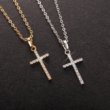 Mode femme croix pendentif livraison directe or noir couleur cristal jésus croix pendentif collier bijoux pour hommes/femmes en gros