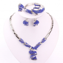 Perles africaines ensemble de bijoux femmes couleur argent cristal fête de mariage collier bracelet boucle d&#39;oreille anneau ensemble de bijoux fins
