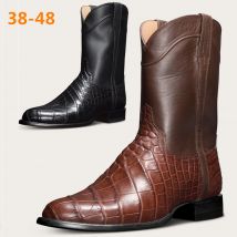 Chaussures pour hommes Bottes longues rétro Motif crocodile Chaussures de cow-boy western pour hommes