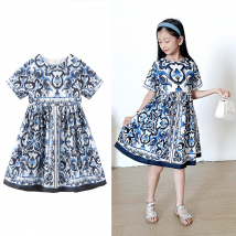Mère et enfants Vêtements pour enfants Jupe pour enfants Robe en porcelaine bleue et blanche pour filles Robe nuisette sans manches