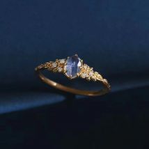 New product set with natural cordierite, elongated stone, hollowed out ring, female happiness, olive leaf, purple
