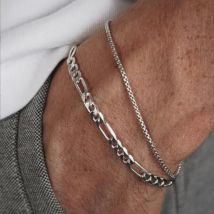 Bracelet à chaîne plate en acier inoxydable empilé Hip Hop pour hommes et femmes, bracelet à chaîne cubaine antirouille