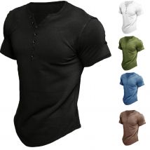 Men's Henley Shirts Short Sleeve Men's Solid Color T Shirt Tops