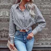 Cardigan à rayures Polo à manches longues Femme