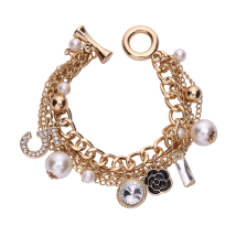 Designer Titanium Steel Multi layered Pearl Bracelet Small Flower Digital 5 Heavy Metal Rock Style Chain Bracelet