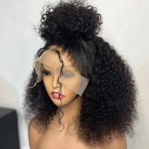Perruques de cheveux humains perruque frontale en dentelle support indépendant petite perruque bouclée noire