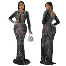Women's Clothing Long Skirt Hot Diamond Backless Sexy Evening Dress