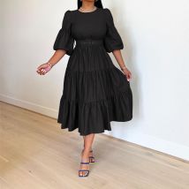 Robe en jean à manches mi-longues et col rond pour femmes