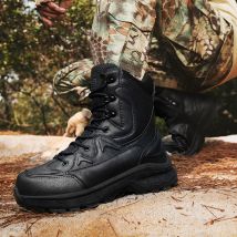 Men’s Shoes New Large Size Combat Boots PU Mesh Mid Cut Wear Resistant Tactical Boots Outdoor Sports Hiking Shoes Hiking Boots