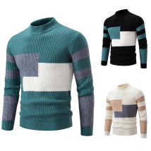 Chandails rayés de couleur contrastée pour hommes, pull tendance à demi-col roulé, automne et hiver