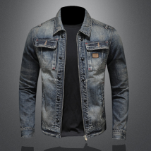Veste de motard en jean pour homme – Fermeture éclair effet vieilli | Veste de moto rétro