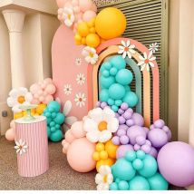 Guirlande de ballons en forme d'arche avec motif de marguerites, décoration de fête d'anniversaire ou de mariage, à la mode, mat