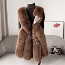 Gilet en fausse fourrure de renard pour femme, manteau à la mode
