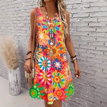 Fashionable Printed Multi-color Casual Short Sleeved V-neck Summer Dress Elegant Dress