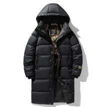 Vêtements pour hommes Doudoune noire et dorée pour hommes et femmes, marque longue et tendance, veste à capuche en duvet de canard blanc chaude et épaisse pour hommes