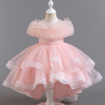 [PetiteBride] Robe de mariée sans manches pour fille – Robe de concours en tulle à volants et traîne | Robe de demoiselle d'honneur et de cérémonie (4-13 ans)