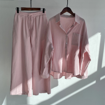 Vêtements pour femmes Tailleur chemise en coton et lin Taille haute pantalon